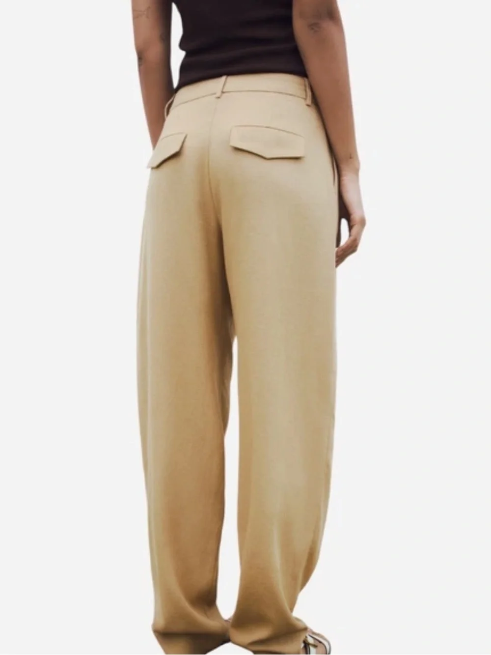 Zara Linen Blend Cuffed Tan Trouser Pants size Small